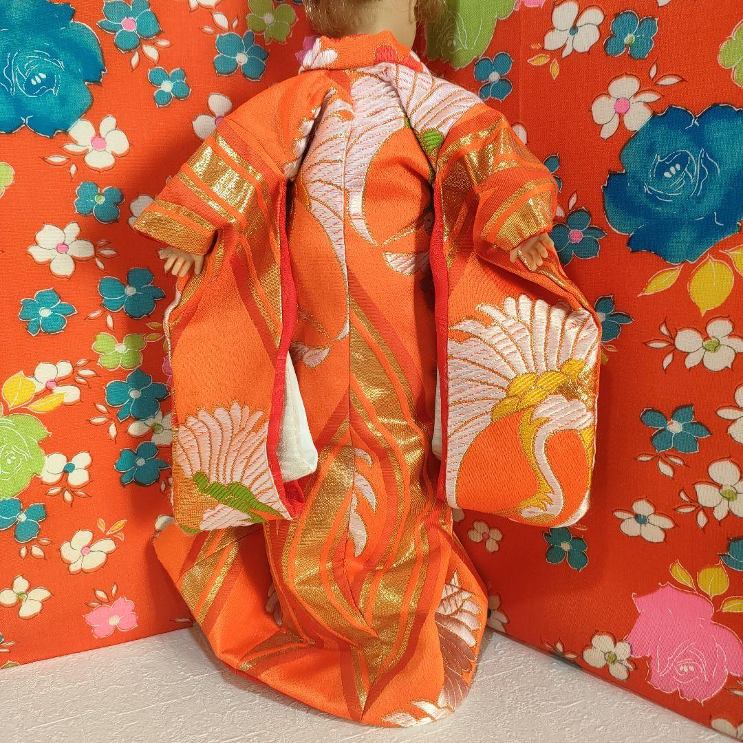 タミーちゃんサイズ　ハンドメイド　花嫁衣装セット　色打掛　オレンジ鶴
