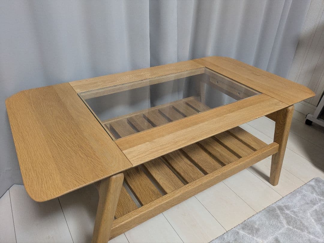 【美品】keyuca ケユカ マライカガラステーブル ローテーブル ナチュラル