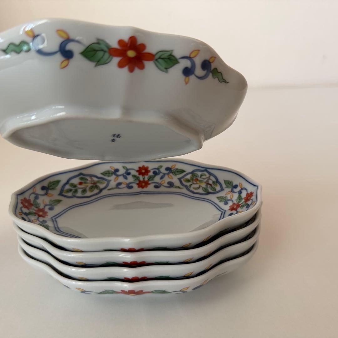 たち吉　橘吉　楕円皿揃　花数寄　５枚セット　銘々皿　桔梗皿　和食器