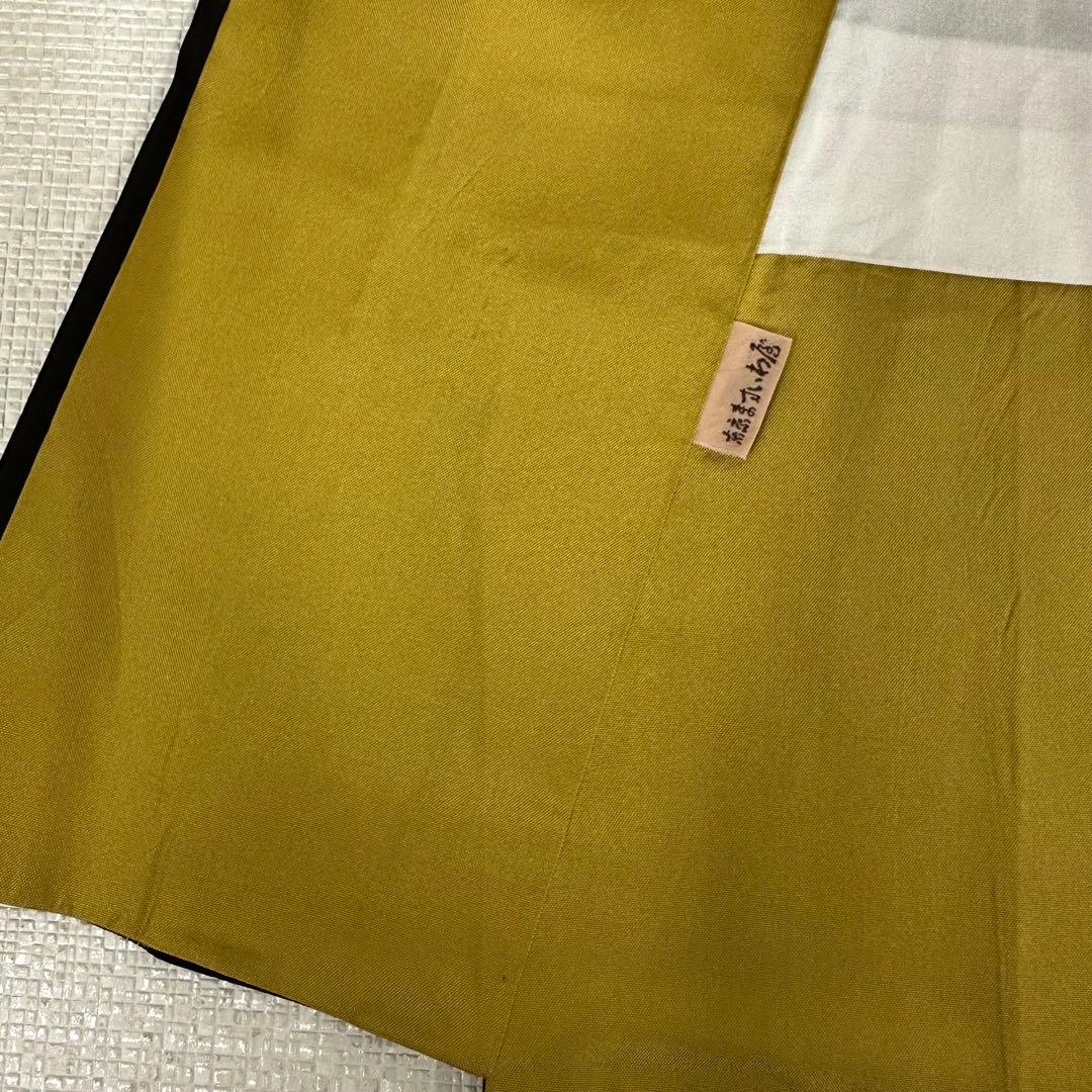 大島紬　袷　正絹　東京ますいわ屋　黒　地空き　植物飛び柄　身丈155.5裄63