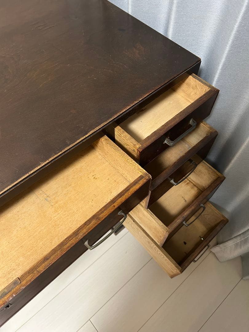 【値下げ】学習机／無垢天板のレトロな古い木製片袖机【W90cm×D60cm】