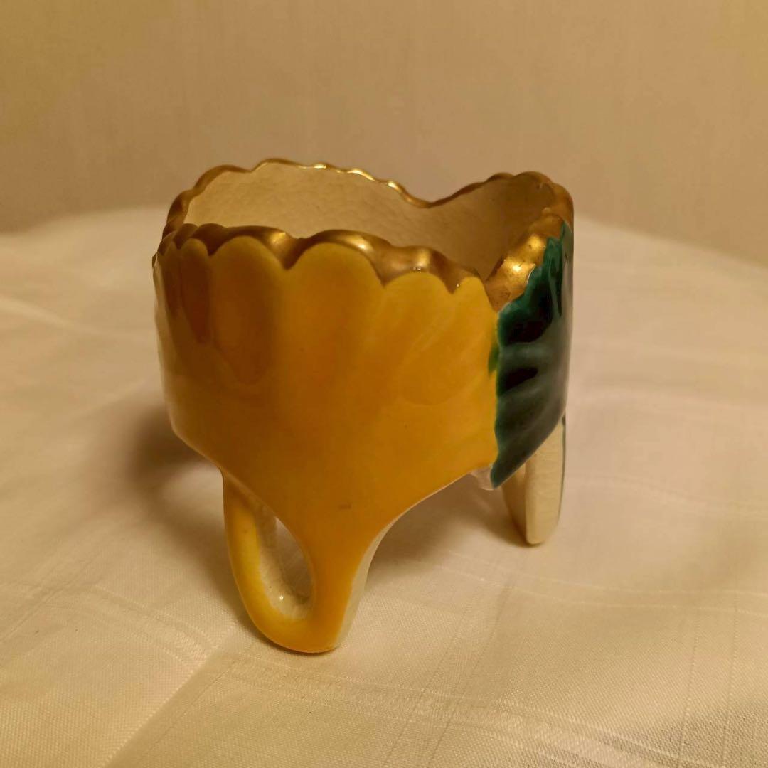 色絵仁清銀杏蓋置　杉田祥平造　清閑寺窯