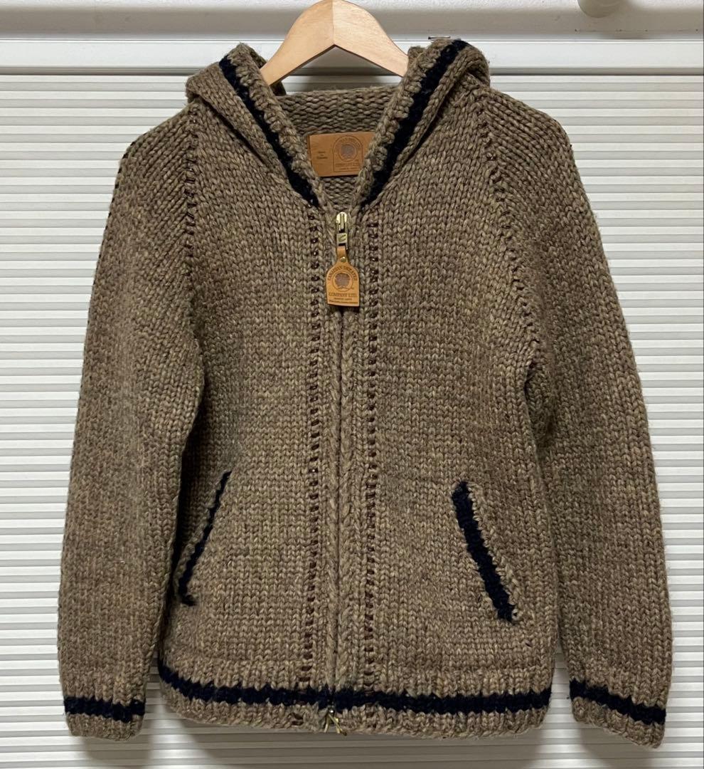 カナディアンセーター カウチン トナカイ柄 フーディ ニット 茶 ダブルジップ