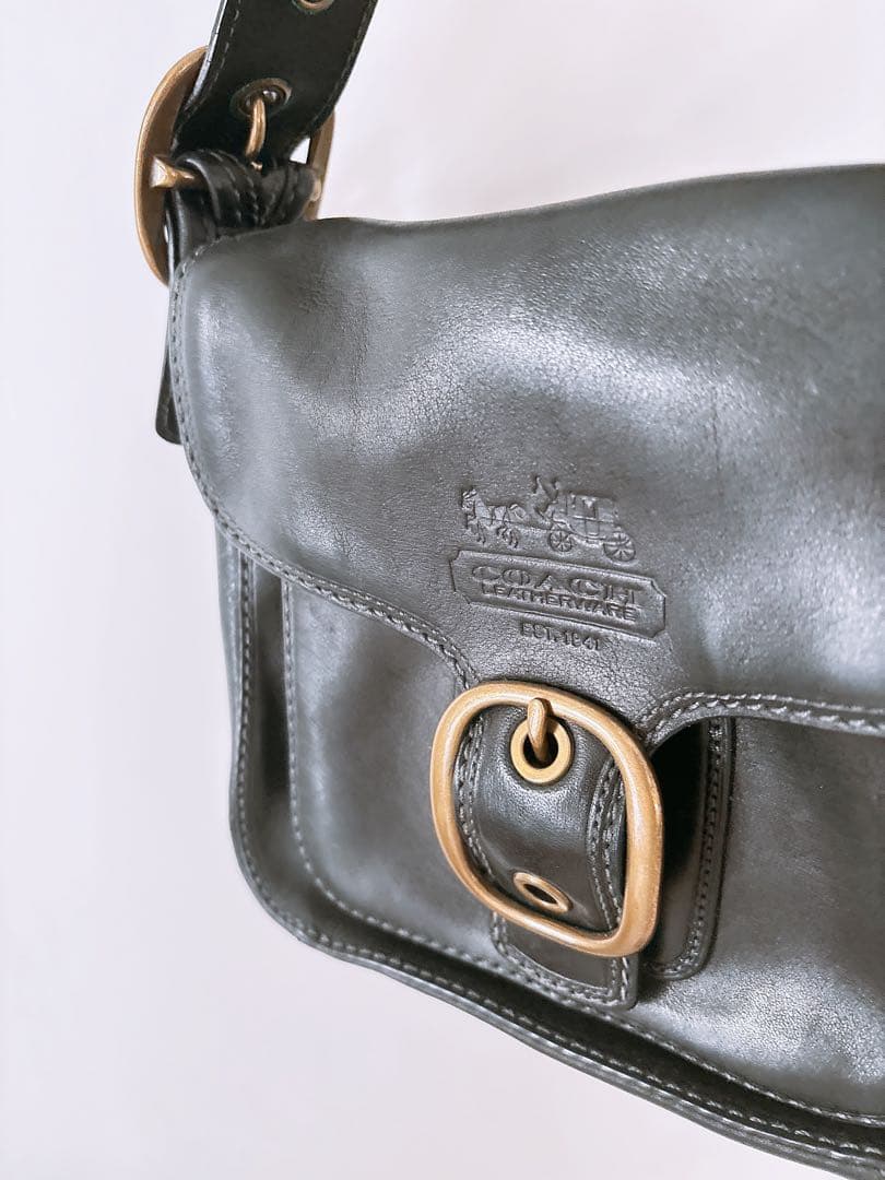 【希少品】COACH 黒 レザー バッグ 定価5万 オールドコーチ レア レトロ