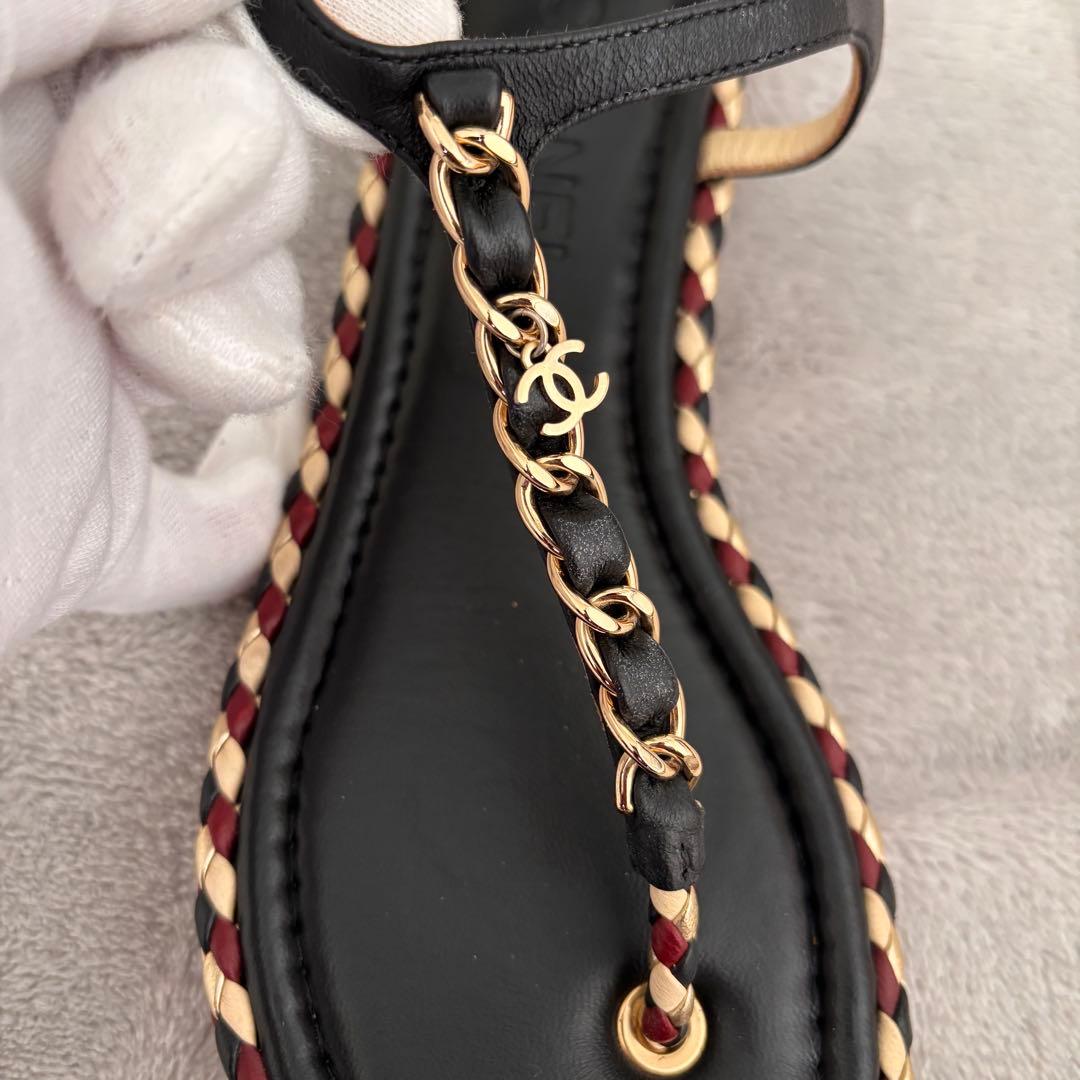 CHANEL ココマーク チェーン編み込みトングサンダル 38