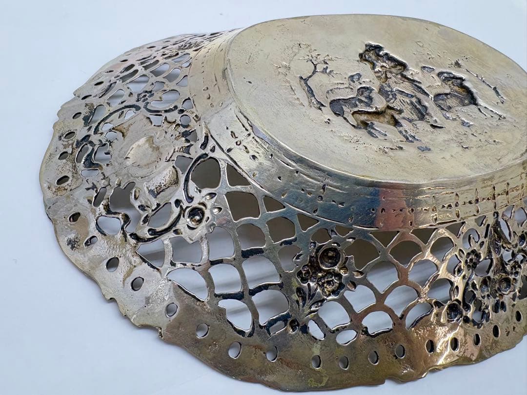 羊飼いと娘 シルバー ディッシュトレイ 銀製 800 刻印 楕円 透かし彫り