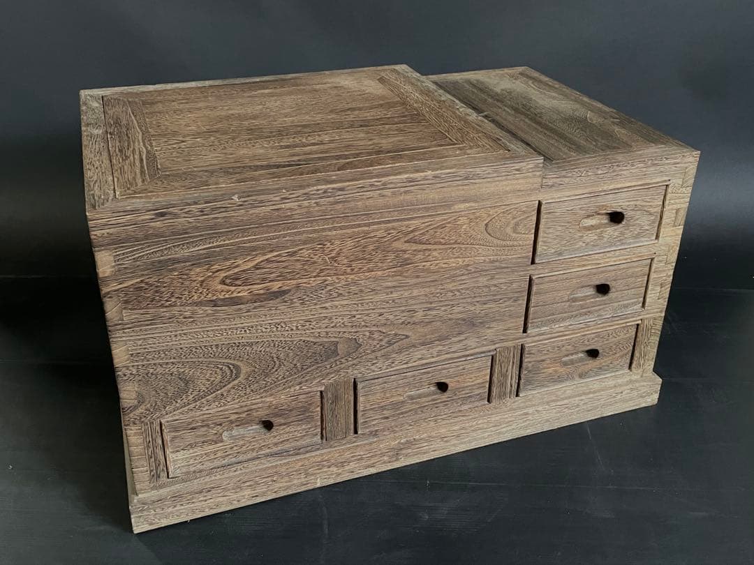 【美品】「母」 総桐 江戸火鉢 長火鉢 焼杉 無垢材 五杯 引出し （Fお）