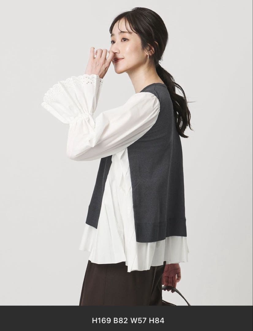 新品タグ付UNITED ARROWS プリーツコンビ ニットブラウス FREE