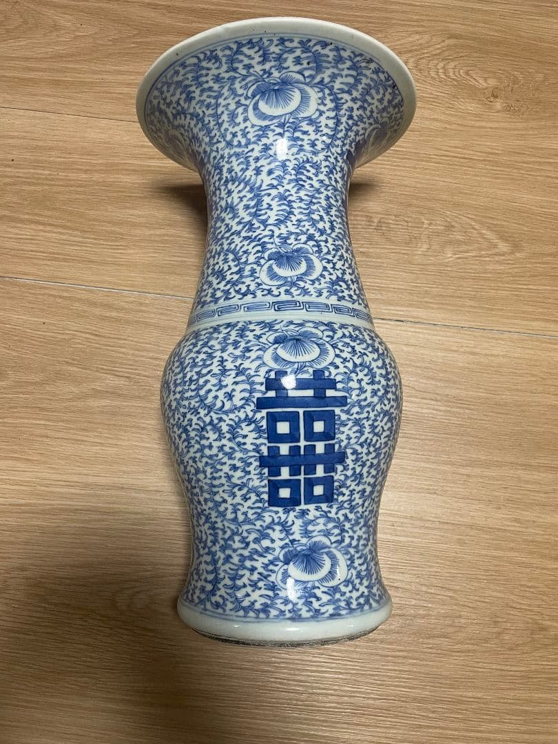 中国骨董品 青花 成化 唐物青と白の花柄陶器花瓶 高さ40cm口径22.5cm