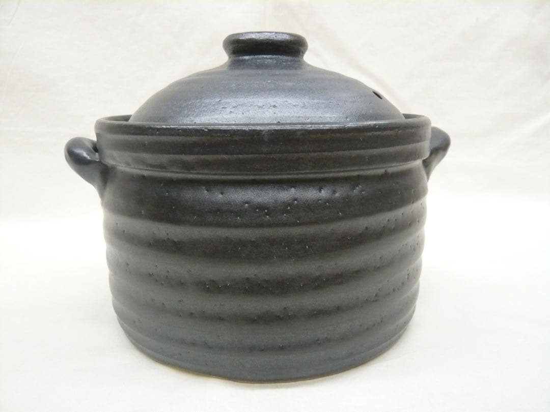 『萬古焼 二重蓋使用の3合炊きご飯釜 黒釉メタル』ガス・IH対応