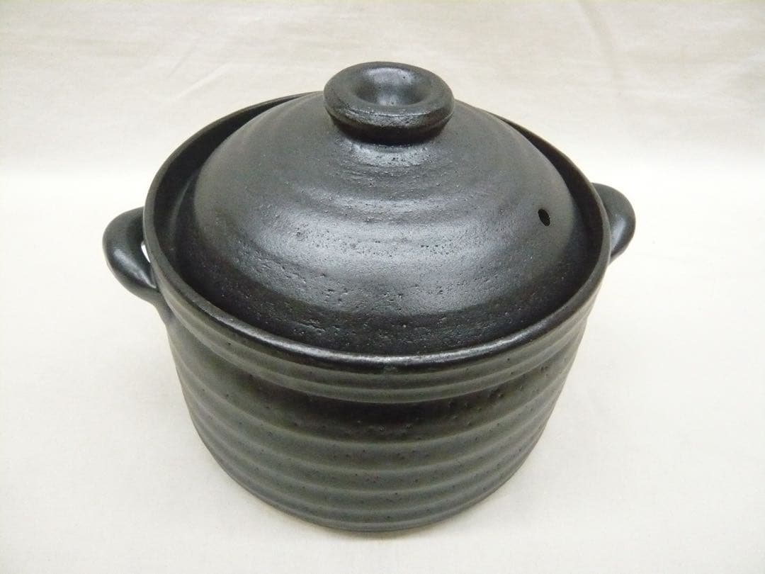 『萬古焼 二重蓋使用の3合炊きご飯釜 黒釉メタル』ガス・IH対応