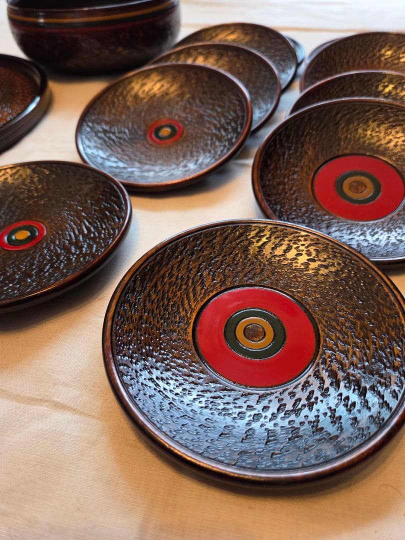 【新品】 山中漆器 盆、菓子鉢、菓子受け、茶托、セット 木箱入り