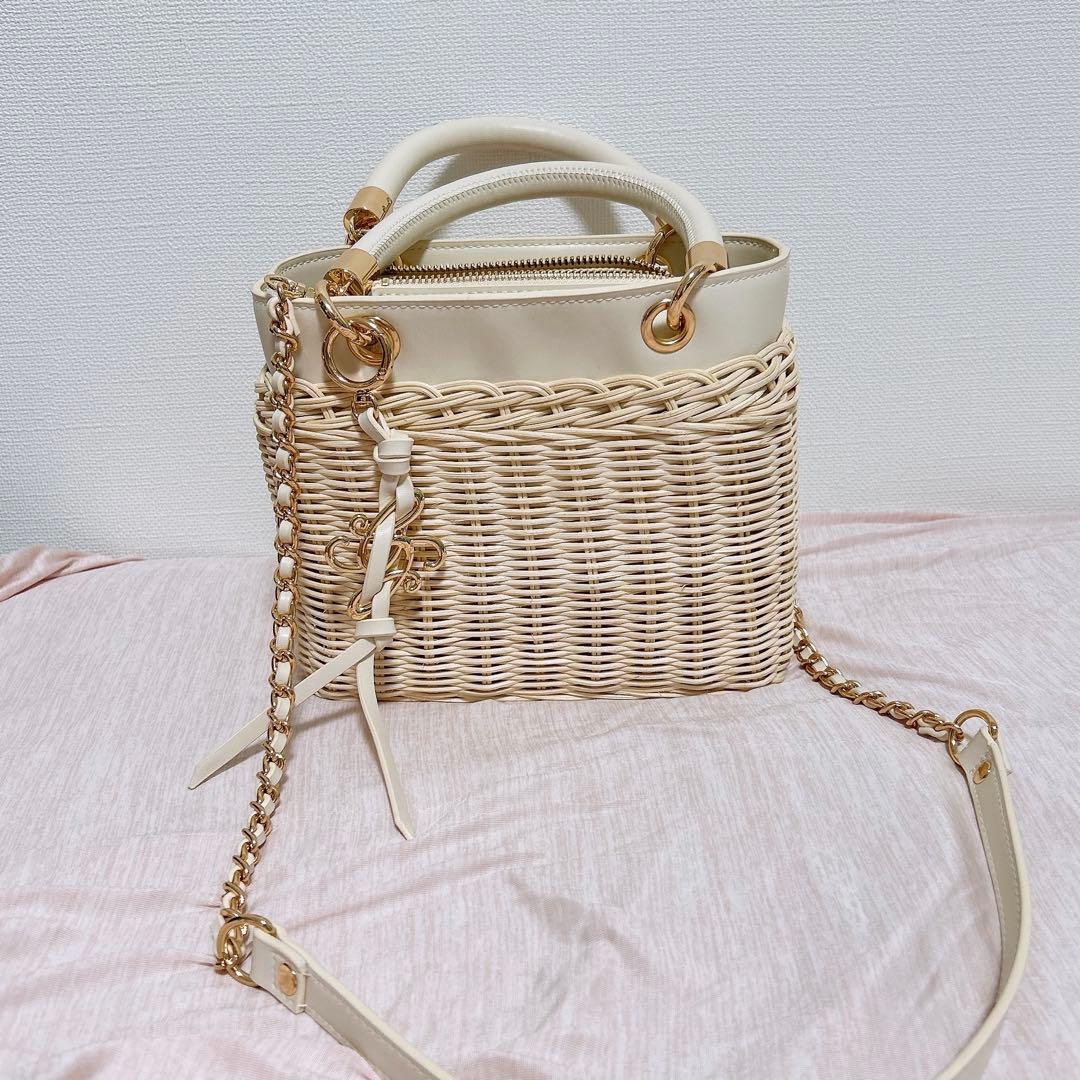 RANDA ランダ 2WAY ラタンスクエアハンドバッグ かごバッグ ホワイト