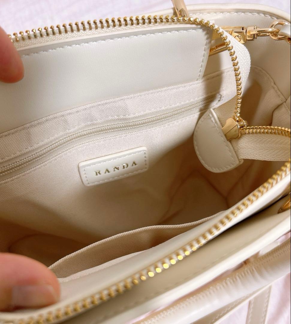 RANDA ランダ 2WAY ラタンスクエアハンドバッグ かごバッグ ホワイト