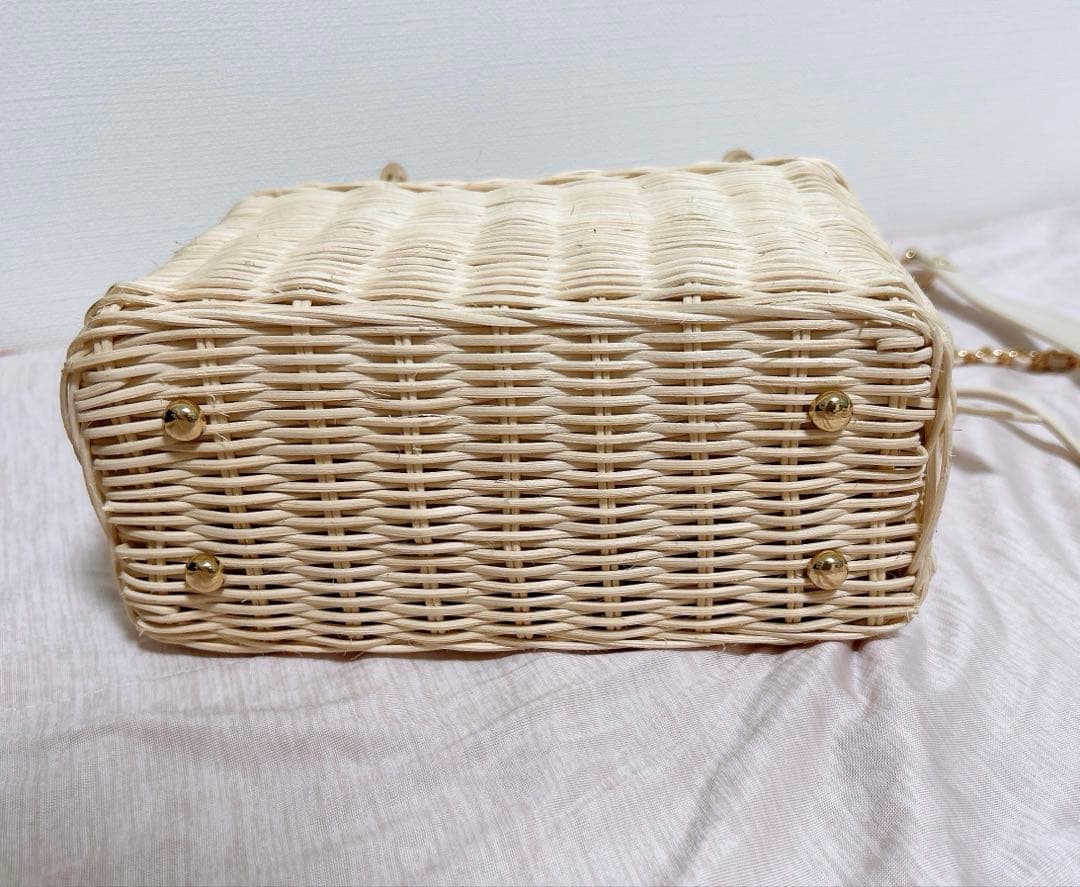 RANDA ランダ 2WAY ラタンスクエアハンドバッグ かごバッグ ホワイト