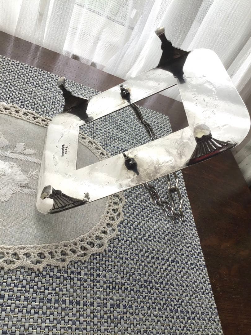 イギリスアンティーク、シルバーとガラスの持ち手付き深皿