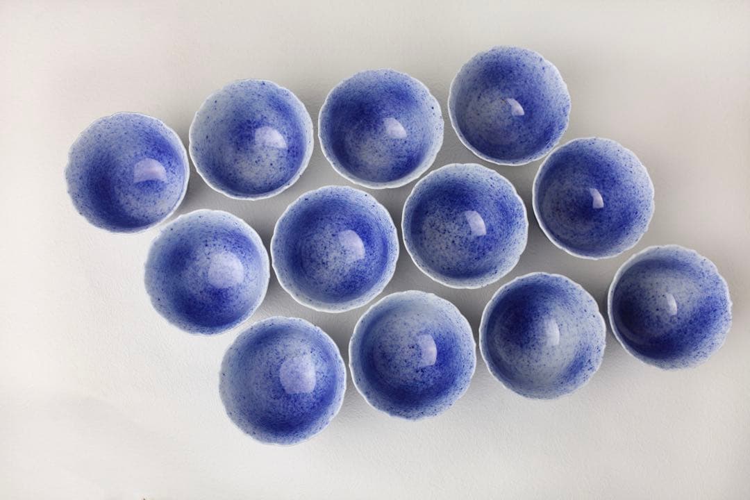 篩月庵 初代 竹泉　吹墨　花輪　お猪口　煎茶碗　ぐい呑み　湯呑 茶器 共箱布