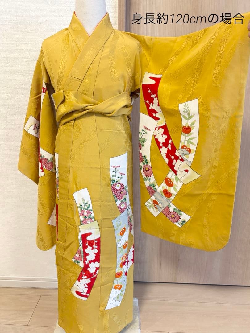 七五三 正絹 子ども着物 3才 5才 山吹色 熨斗 sM2511114