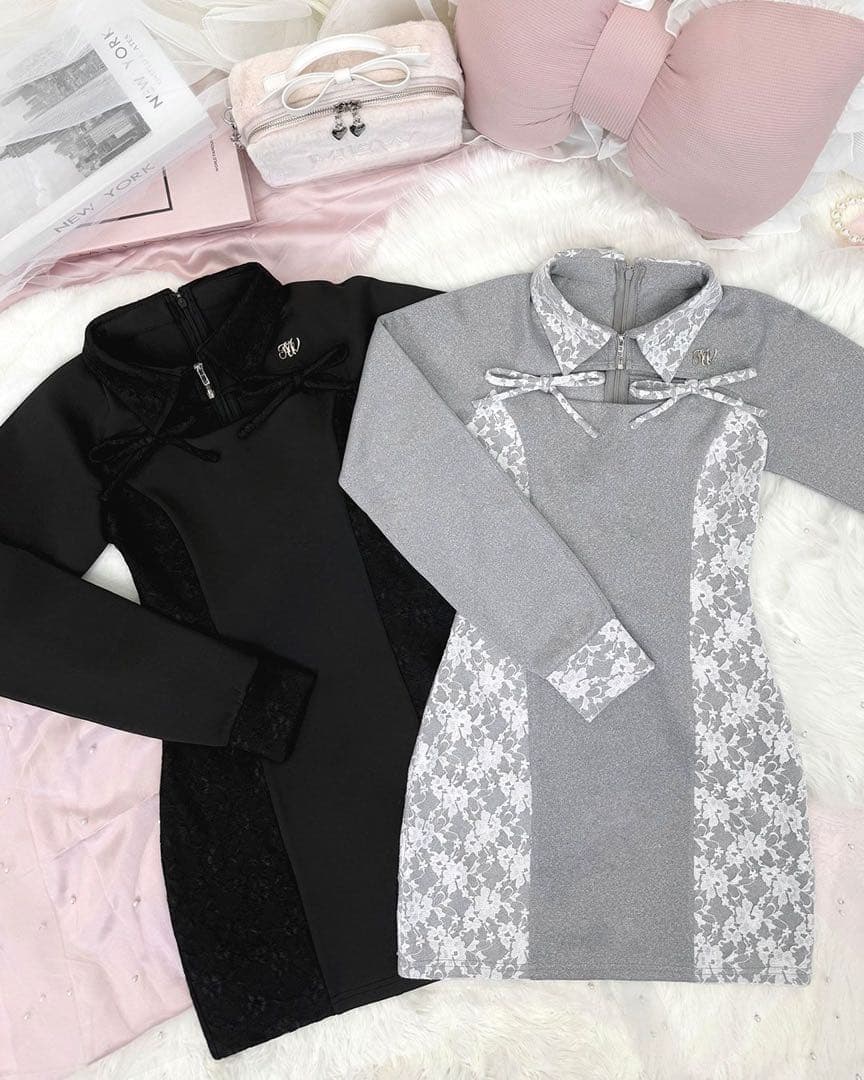 HONEYMEW レーススウェットタイトワンピース