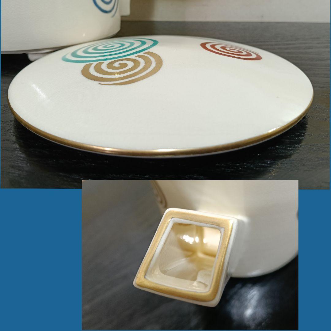 AN75 橋本城岳造 水次 金彩色絵 渦巻文 共箱共布陶歴 外側 未使用 茶道具