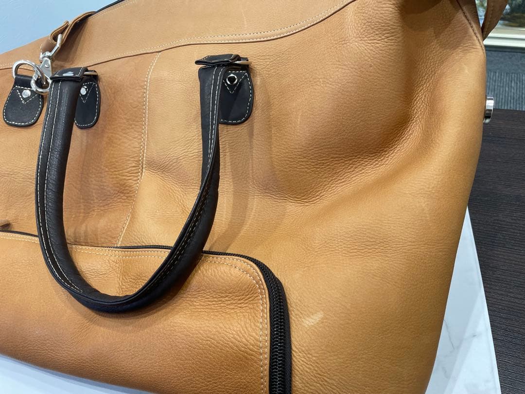 David King Bostonベージュレザーボストンバッグ