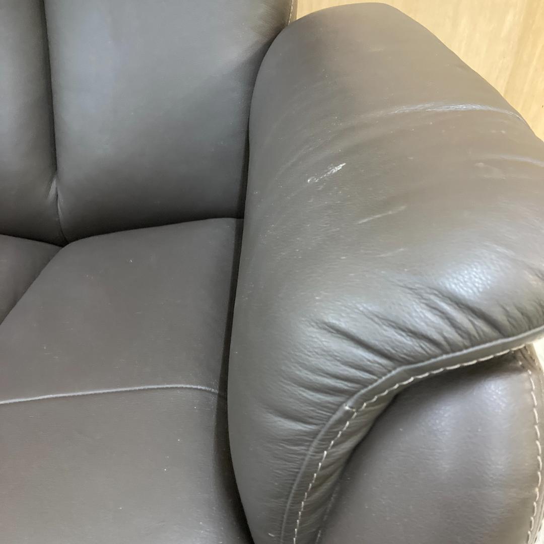 リクライニングソファ　三人掛け　ヘッドレスト可動式　本革