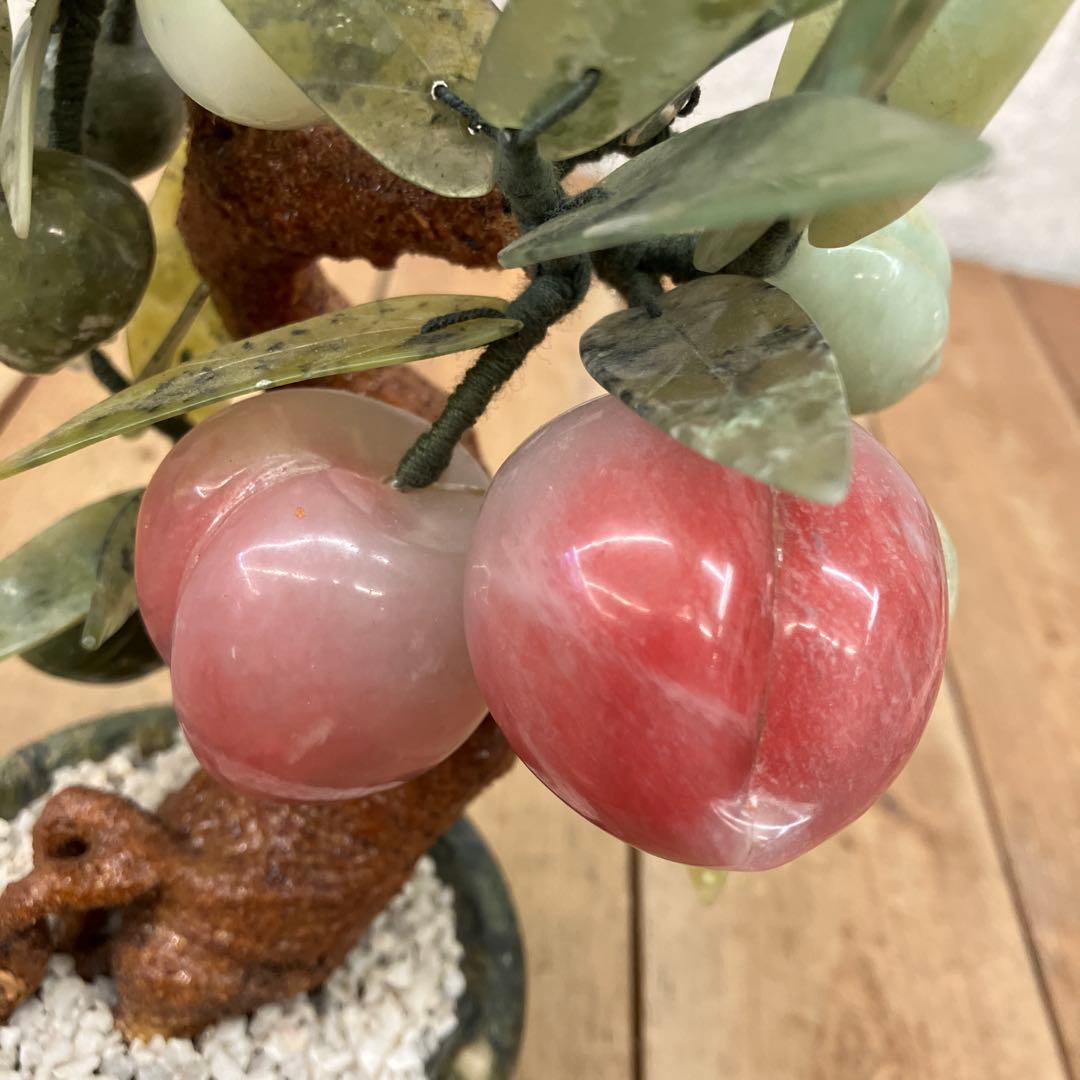 中国美術 レトロ 翡翠玉石 玉石盆景 細工彫刻 桃の木 盆栽 置物 インテリア