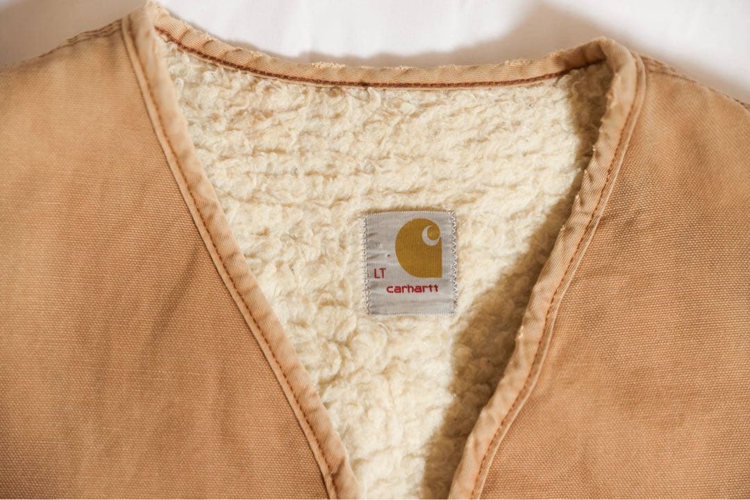 80s USA製 カーハート ダックベスト フェード ビンテージ 裏ボア LT