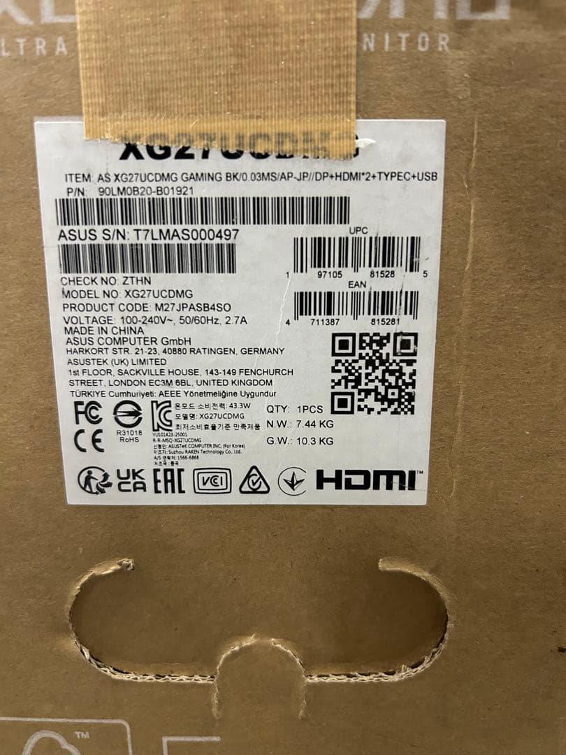 ASUSゲーミングモニター　ROG Strix OLED XG27UCDMG