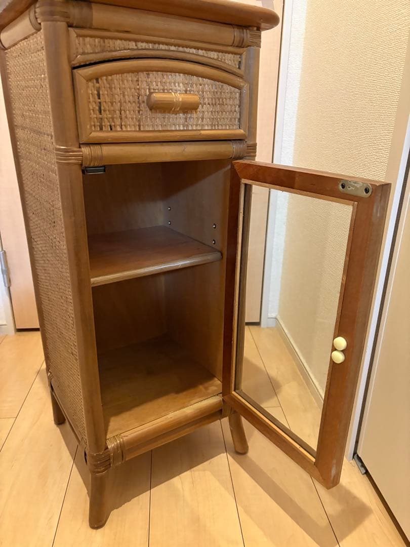 アンティーク　昭和レトロ　籐家具 電話台 花瓶台 引き出し付 ラタン