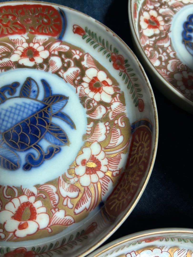 古伊万里　金彩色絵花文様　小皿　5枚　傷無し　明治　直径12.3センチ　取り皿