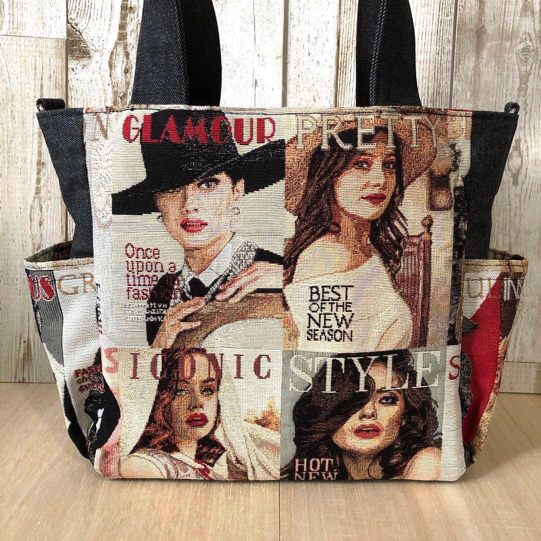 ACHACO　トートバッグ　ハンドメイド　ブラック　ゴールド【新品デニム】