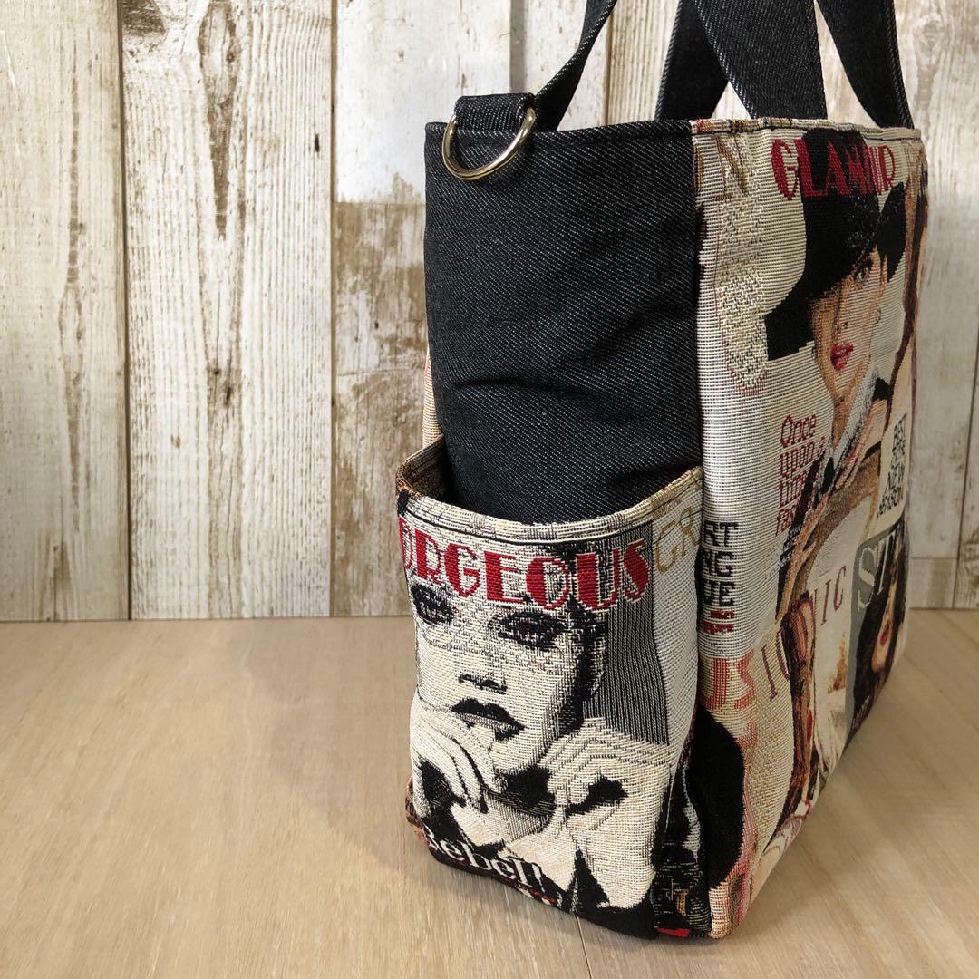 ACHACO　トートバッグ　ハンドメイド　ブラック　ゴールド【新品デニム】