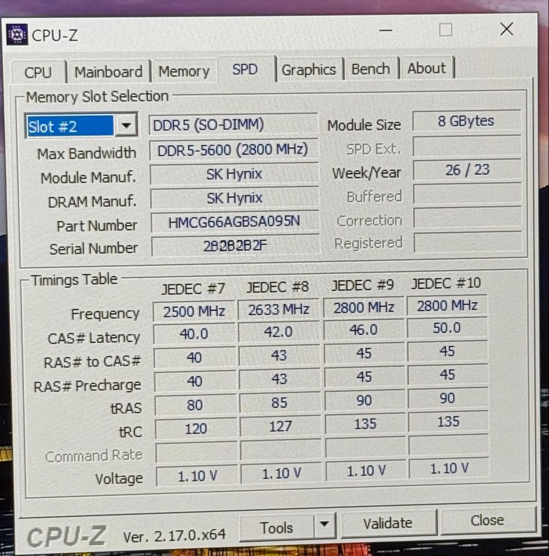 SKhynix DDR5 16GB 5600MHz メモリー 8GB 2枚セット