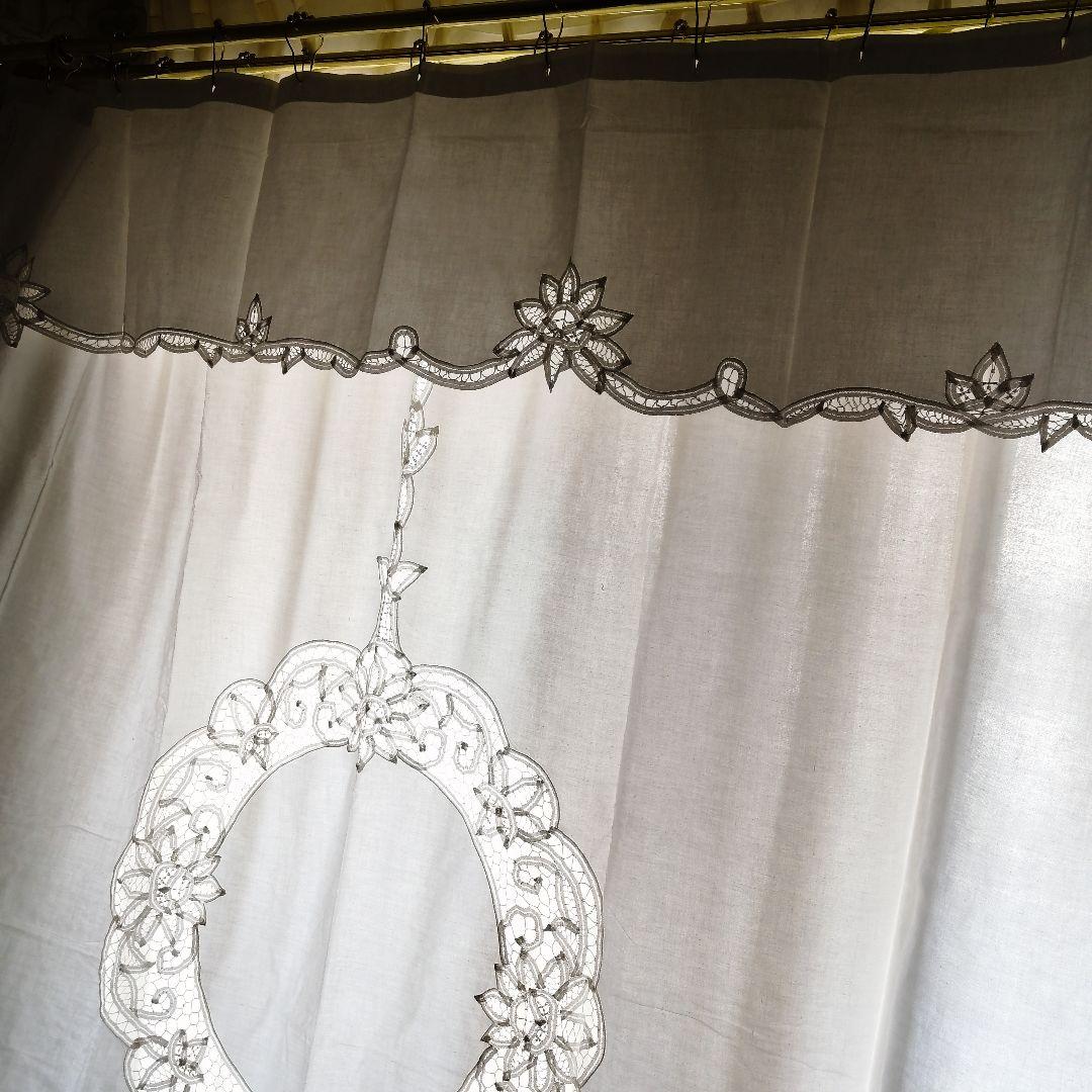 イギリスVintage　バテンレース　コットンカーテン　2枚組