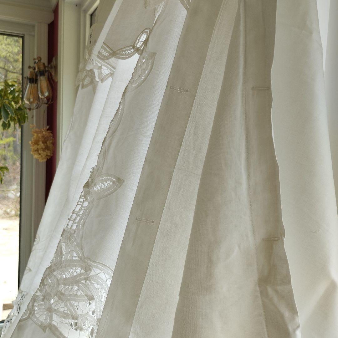 イギリスVintage　バテンレース　コットンカーテン　2枚組