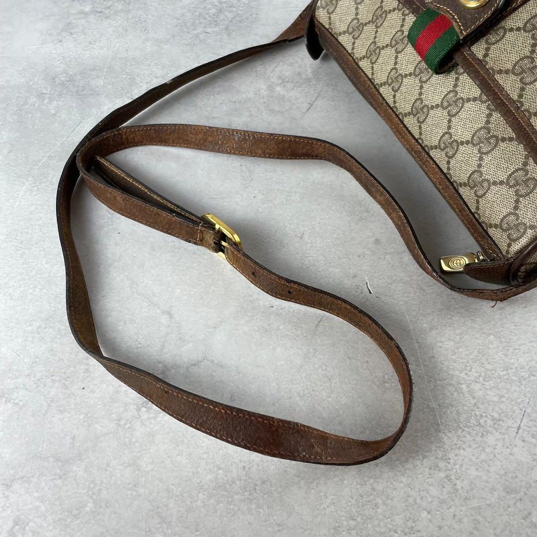 希少 グッチ シェリーライン GG キャンバス レザー ショルダーバッグ PVC