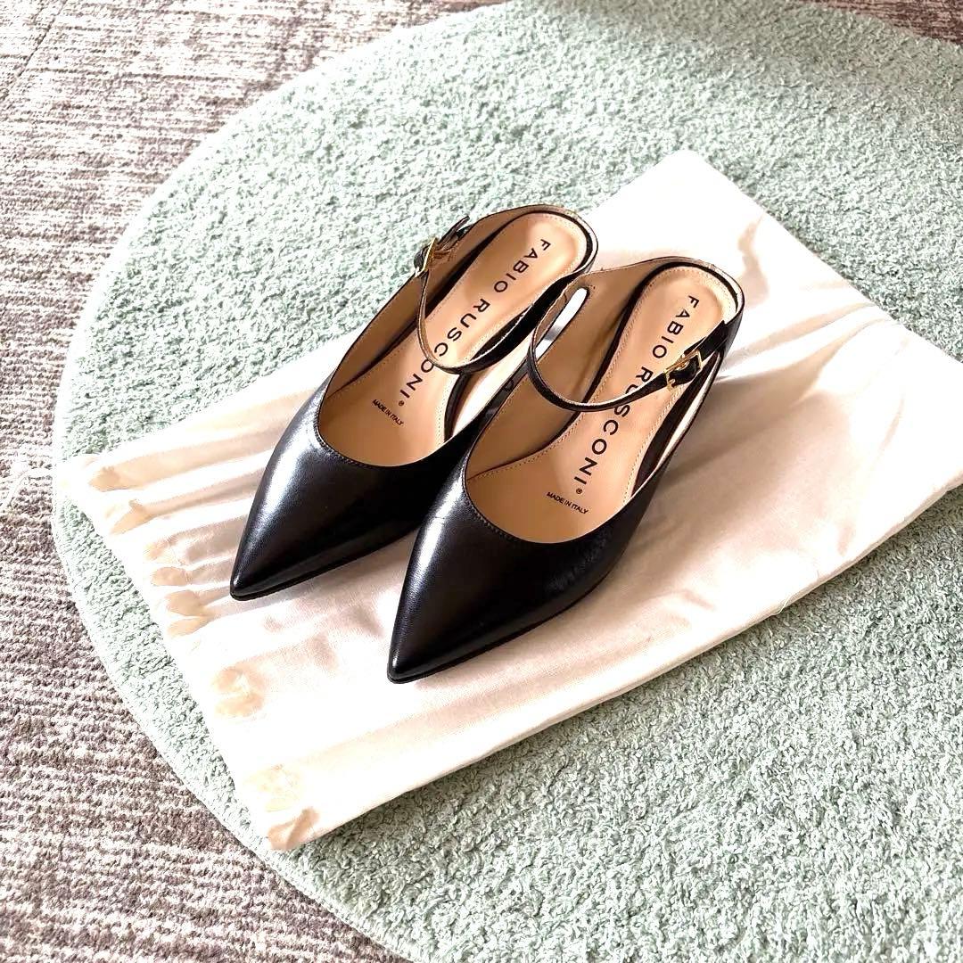 美品【FABIO RUSCONI】黒ストラップミュール 35 1/2