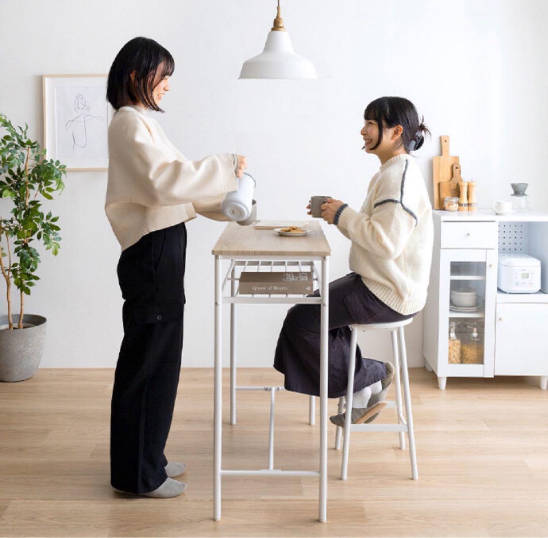 【ブラック❤︎机＋スツール2脚】カウンターテーブル ダイニングテーブル 作業机