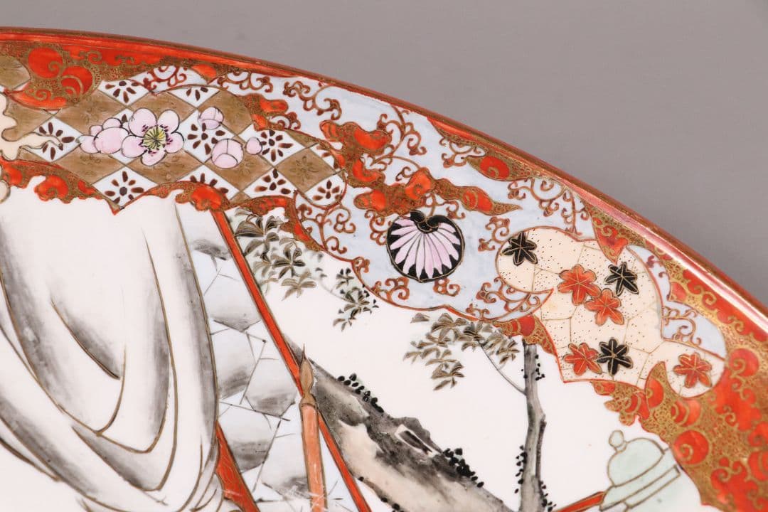 明治期 九谷焼 武者絵 飾大皿 45.2cm 於九谷高田画【MA212】