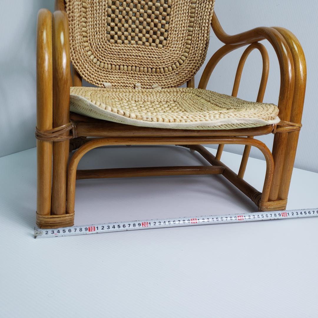 ラタン　座椅子　レトロ　木製ビーズ付き　希少