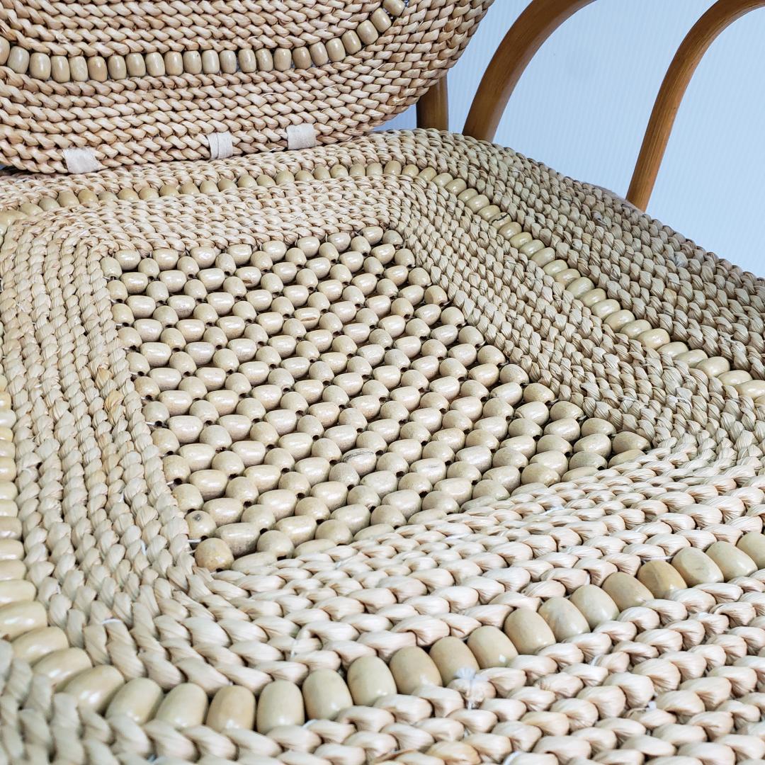 ラタン　座椅子　レトロ　木製ビーズ付き　希少