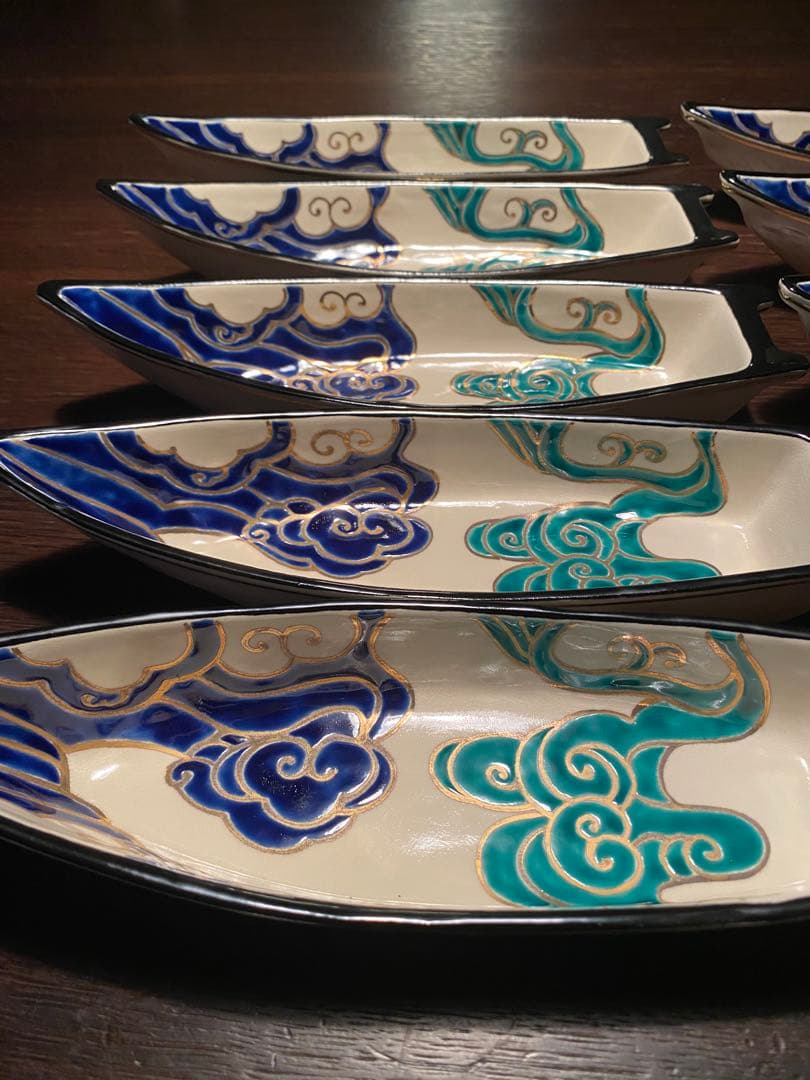 京焼向付　仁清流水舟形向付10客　新品未使用　京焼