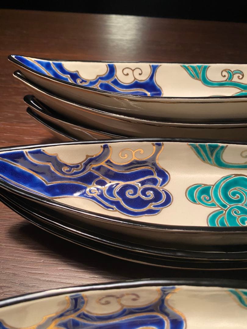 京焼向付　仁清流水舟形向付10客　新品未使用　京焼