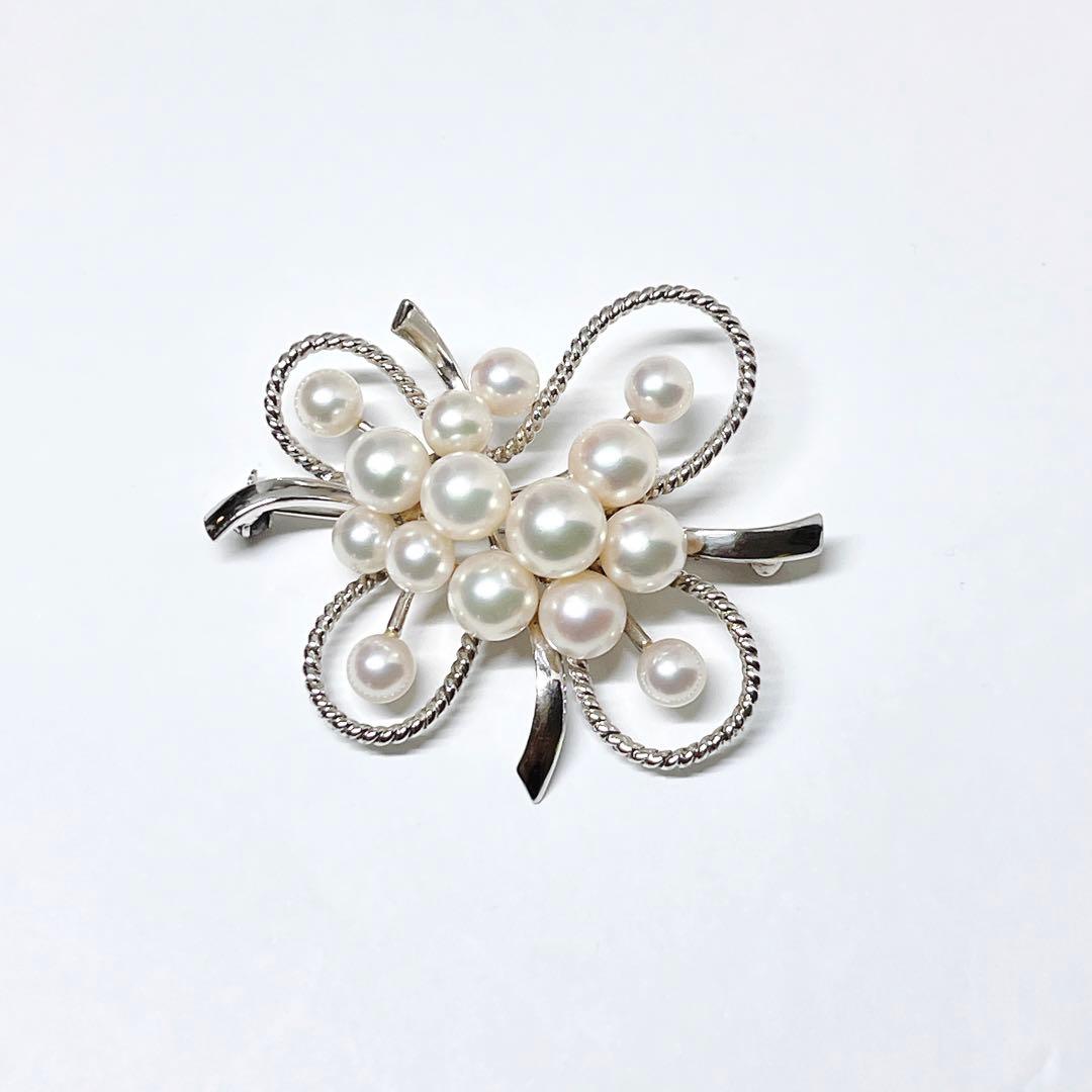 美品✨MIKIMOTOミキモト アコヤパール　ブローチ　15球　フラワー　リボン