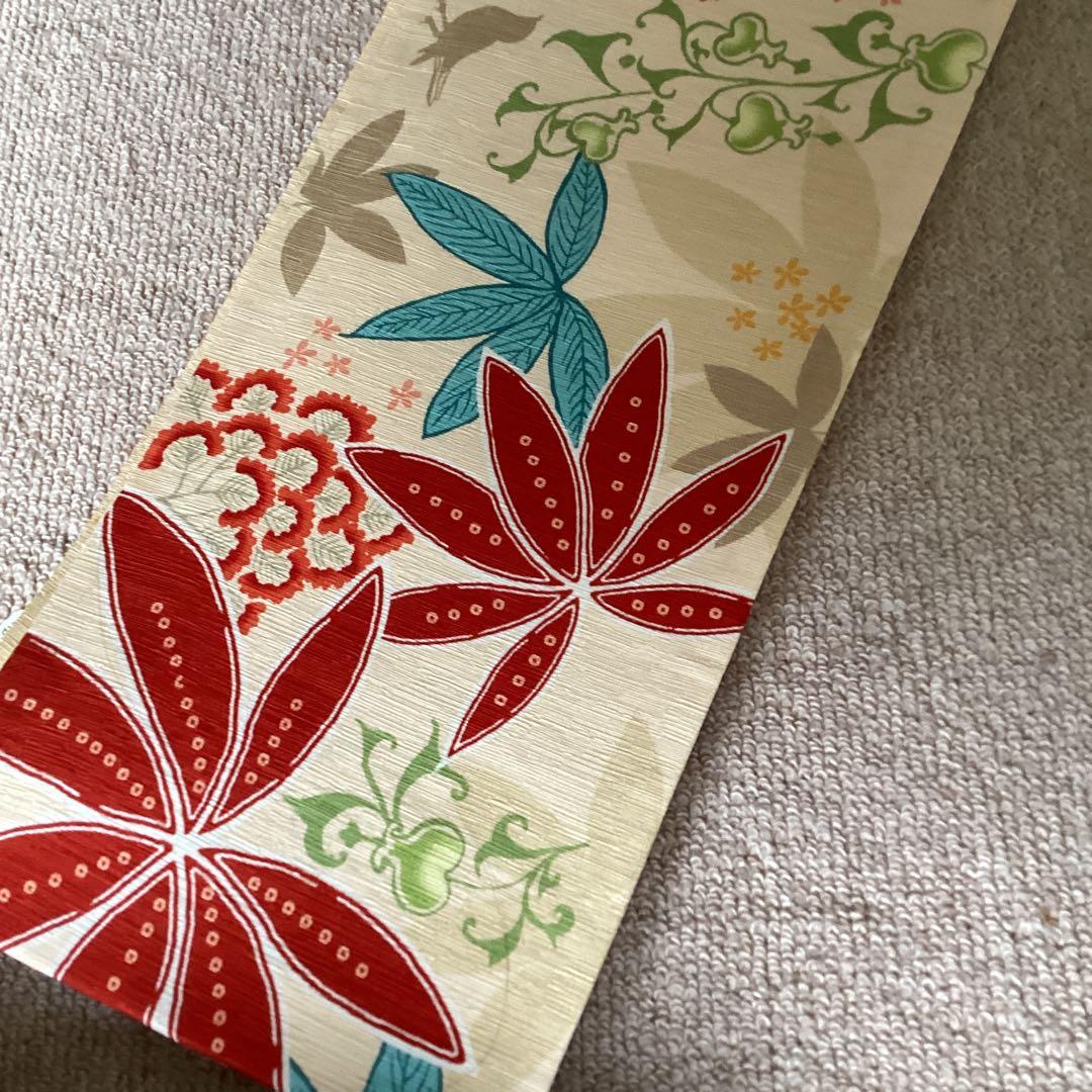 【工藤ちゃん】WAKKA 未使用半幅帯　南国の花々と鳥や蝶　正絹タグ付き