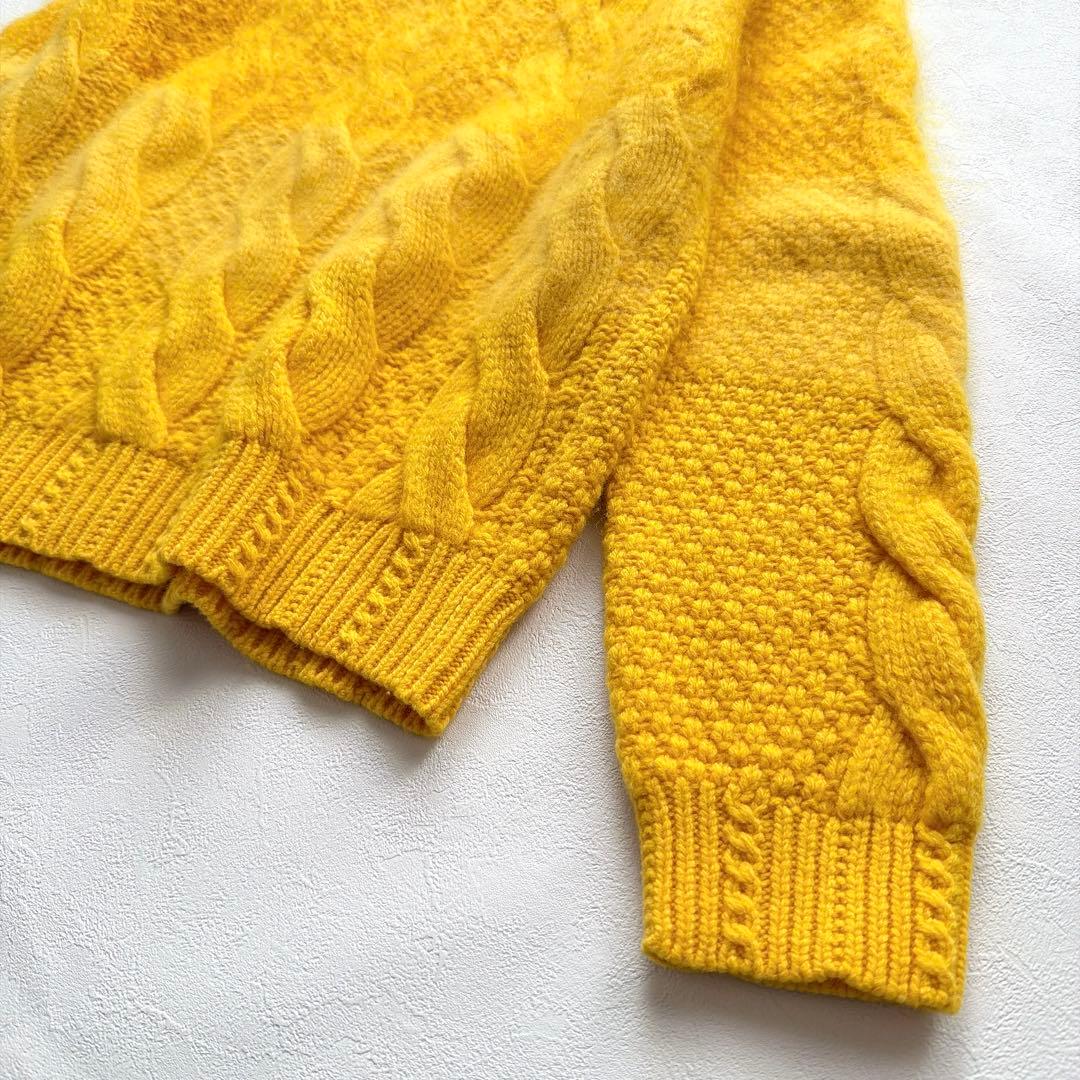 COOHEM カシミヤ モヘア アンゴラ ケーブルニット 黄色 米富繊維