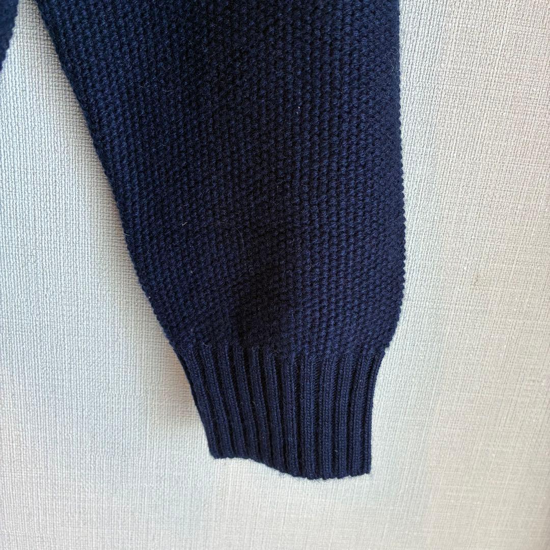 伊製 GRAY ポップコーン アラン タートルネック セーター 48 ネイビー