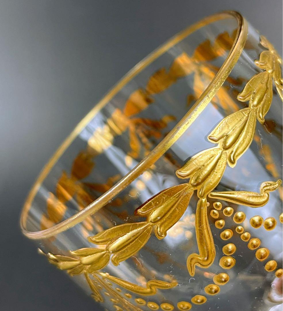 ボヘミアンガラス 盛上金彩 エナメル彩 ワイングラス ボヘミア グラス 金盛り