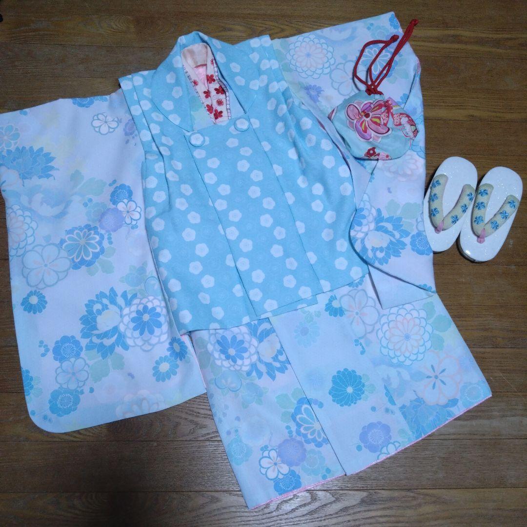 三歳★神楽★水色桜模様着物セット